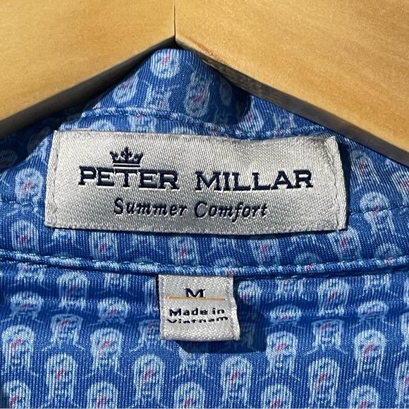 Peter Millar Summer Comfort David Bowie Polo Mens Medium Blue Performance Rare - Picture 3 of 9